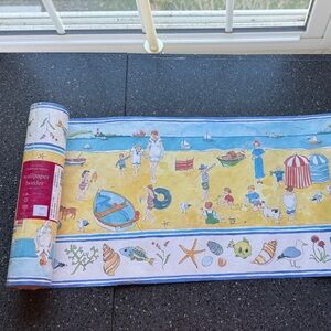 Laura Ashley Beach Scene Wallpaper Border - Yellow & Blue